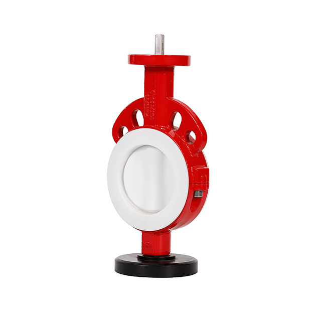 Válvula de mariposa de oblea recubierta de PTFE Cuerda de dos piezas, PN10 PN16 Clase 150, CE ISO9001, cuerpo de hierro dúctil, disco de PTFE y asiento, alto rendimiento