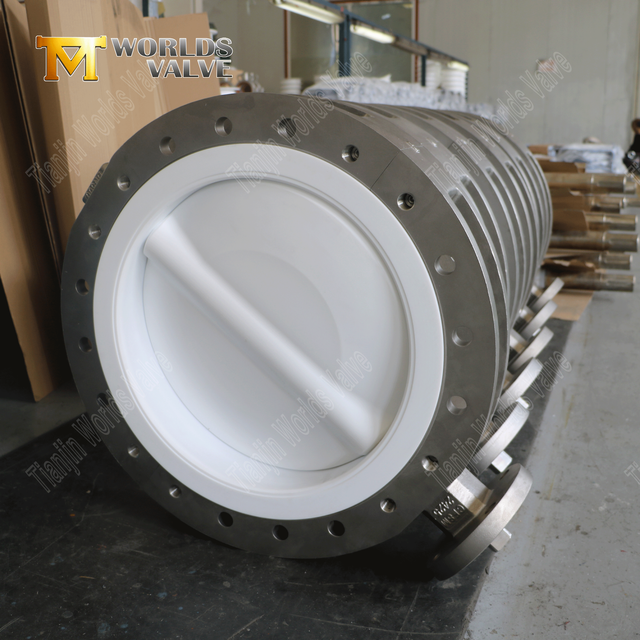 Válvula de mariposa de cuerpo dividido CF8M con disco y asiento PTFE