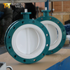 Válvula de mariposa de PTFE con bridas de dos piezas DN600 con cuerpo WCB y accionamiento por engranaje