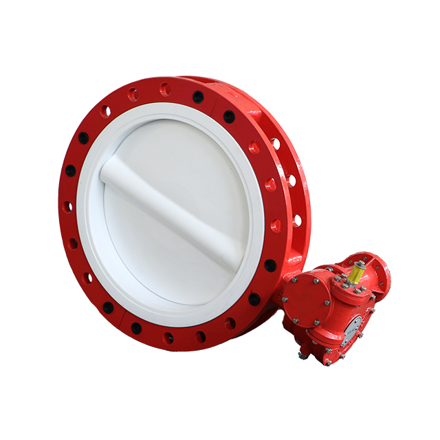 Válvula de mariposa de oblea llena de ptfe llena de dos piezas cuerpo, cuerpo de hierro dúctil, disco de PTFE y asiento, alto rendimiento DN350-DN900