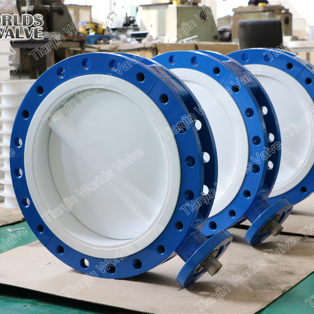 Válvula de mariposa con revestimiento de PTFE diseño de cuerpo de dos piezas API609