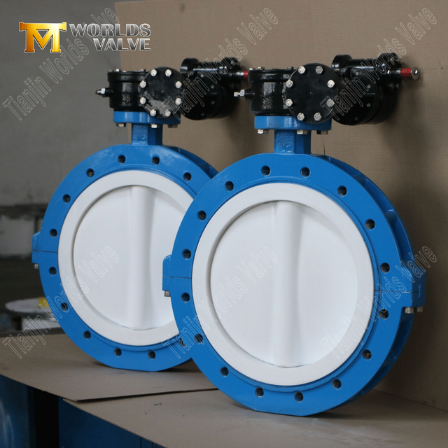 Válvulas de mariposa de asiento y disco de tipo PTFE con equipo de gusano