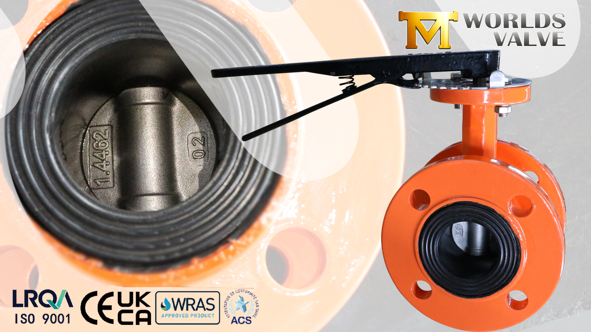Válvula de mariposa de doble brida de 2" con disco súper dúplex 1.4462 y asiento de EPDM vulcanizado | Operado por palanca manual.